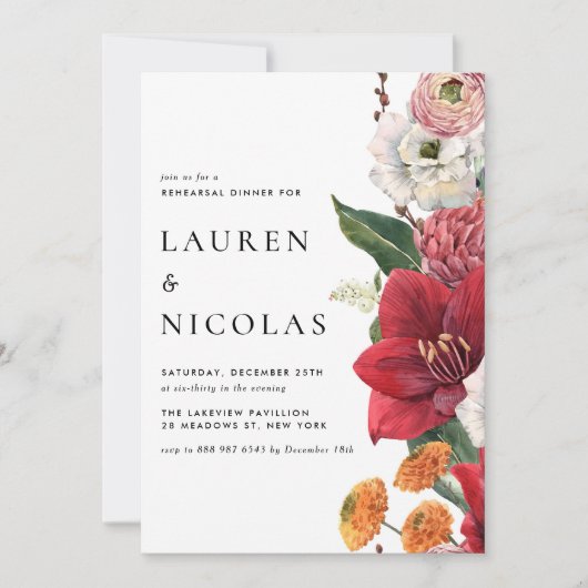 Amaryllis Botanische Probe Abendessen Einladung (Vorderseite)