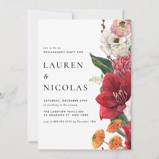 Amaryllis Botanischer Partner für Wasserfarbe Einladung (Vorderseite)