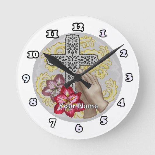 Amaryllis Christian Kreuz Runde Wanduhr (Vorderseite)