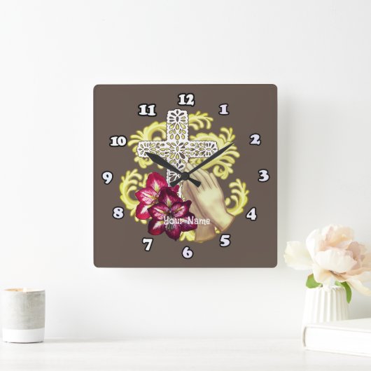 Amaryllis Cross Christlich Quadratische Wanduhr (Zuhause)