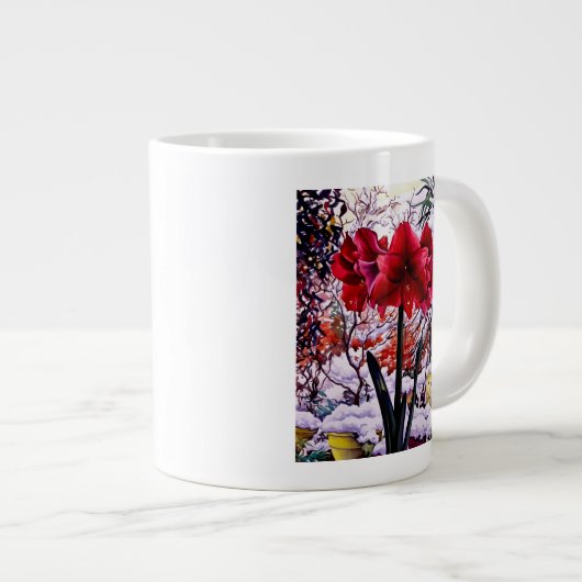 Amaryllis durch Schnee-Fenster Jumbo-Tasse (Vorderseite Rechts)
