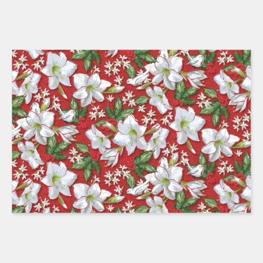 Amaryllis, Holly & Doves Geschenkpapier Set (Vorderseite 2)