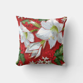 Amaryllis & Holly Red Christmas Kissen
