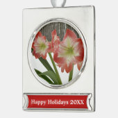 Amaryllis im schneeroten Urlaub Winterflora Banner-Ornament Silber (Links)