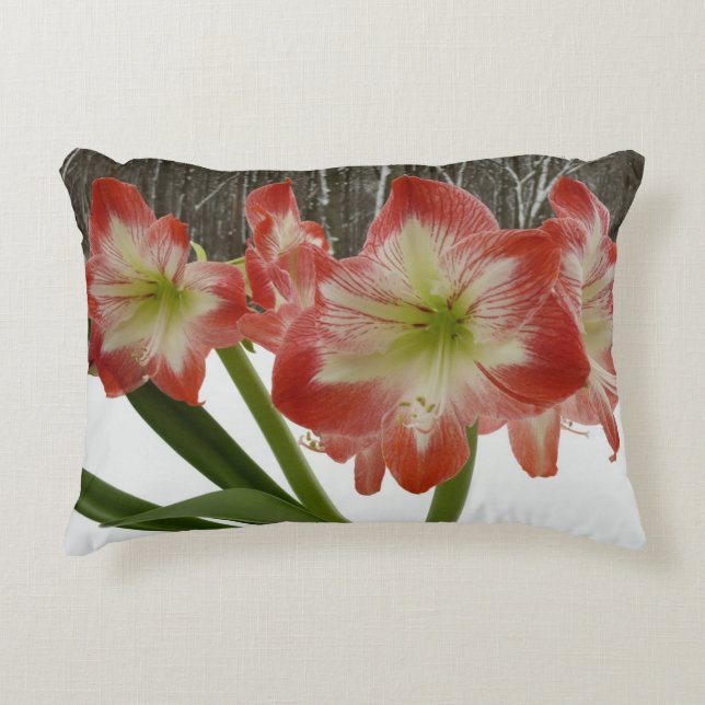 Amaryllis im schneeroten Urlaub Winterflora Dekokissen (Vorderseite)