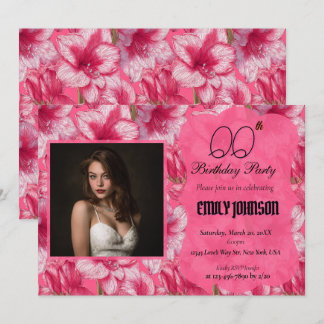Amaryllis Rosa Flower Girl Geburtstag Trendy Einladung