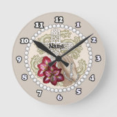 Amaryllis Rosary Clock Runde Wanduhr (Vorderseite)
