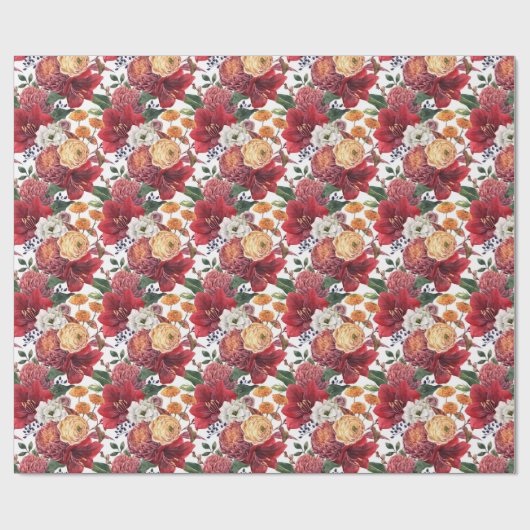 Amaryllis und Chrysanthemums Blumenmuster Geschenkpapier (Flach)
