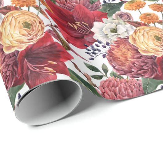 Amaryllis und Chrysanthemums Blumenmuster Geschenkpapier (Rolleneckpunkt)
