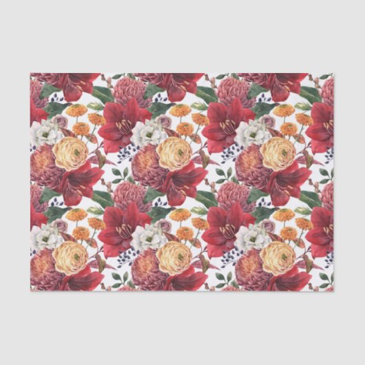 Amaryllis und Chrysanthemums Blumenmuster Seidenpapier (Vorderseite)