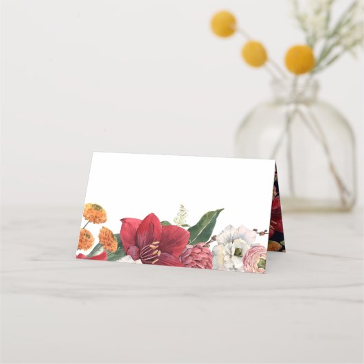 Amaryllis und Chrysanthemums Botanische Hochzeit Platzkarte (Vorderseite)