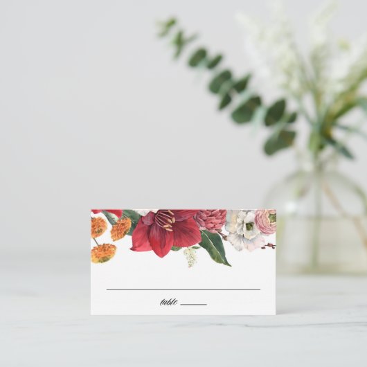 Amaryllis und Chrysanthemums Botanische Hochzeit Platzkarte (Stehend Vorderseite)