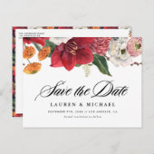 Amaryllis und Herbst-Florals QR-Code Save the Date Ankündigungspostkarte (Vorne/Hinten)