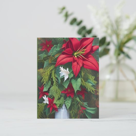 Amaryllis und Poinsettia Kunst und Kunst des Blume Postkarte (Stehend Vorderseite)