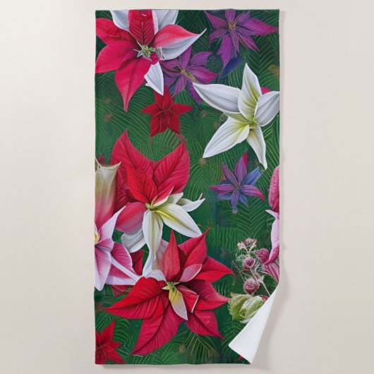 Amaryllis und Poinsettia Kunst und Kunst des Blume Strandtuch (Vorderseite)