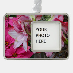 Amaryllis und Poinsettia Rote Blume Rahmen-Ornament Silber