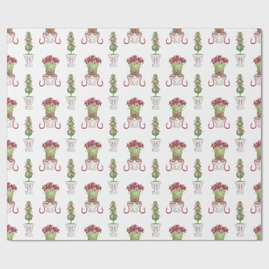 Amaryllis und Topiary Monogram Geschenkpapier (Flach)
