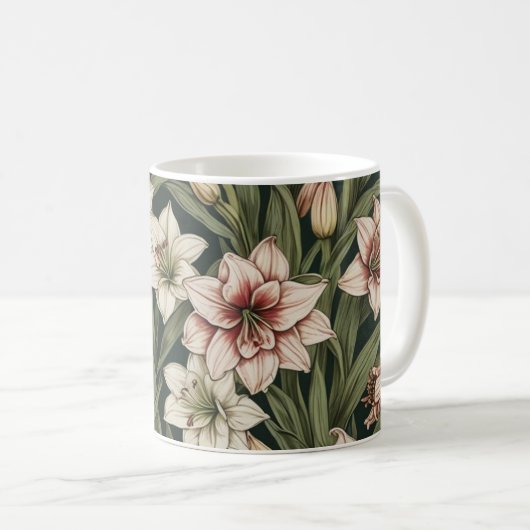 Amaryllis Vintage Blume Kaffeetasse (VorderseiteRechts)