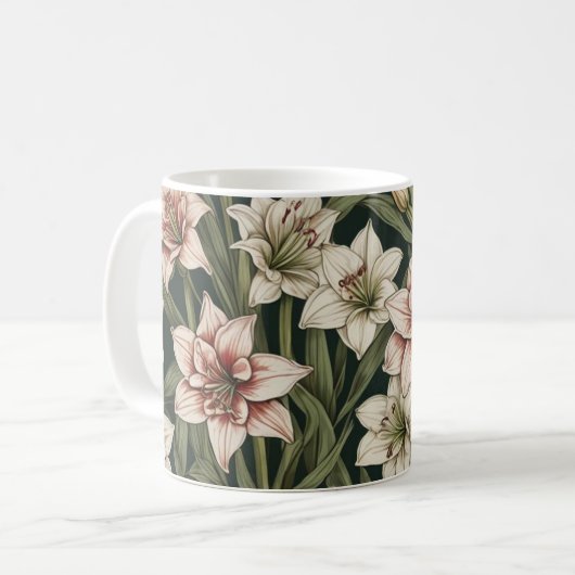 Amaryllis Vintage Blume Kaffeetasse (Vorderseite Links)