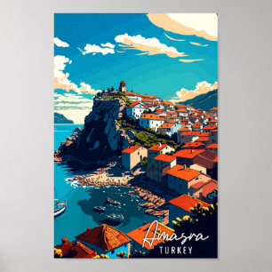 Amasra Turkey Vintage Illustration Poster