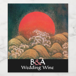 AMATERASU, SONNENGODESS-MONOGRAMM, Rote Hochzeit Weinetikett