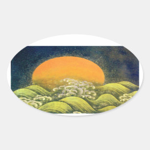AMATERASU, SUN GODESS, gelb grün, schwarz Ovaler Aufkleber