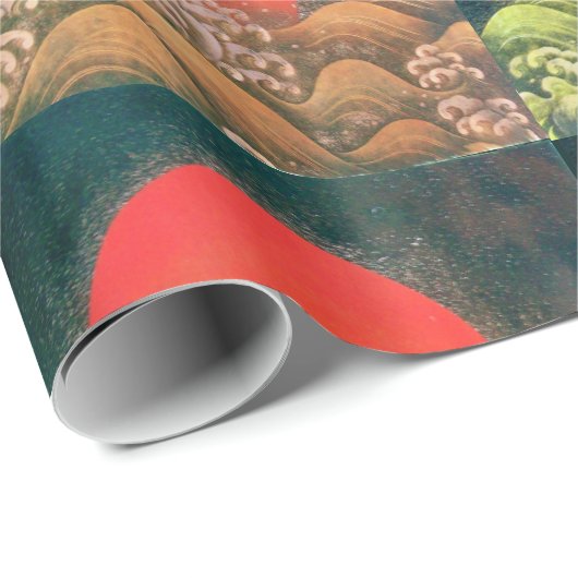 AMATERASU SUN GODESS rot, grün, gelb, schwarz Geschenkpapier (Rolleneckpunkt)