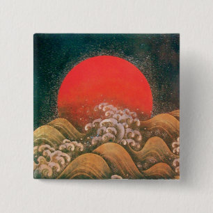 AMATERASU , SUN GODESS , rot schwarz braun Button