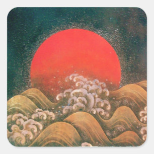 AMATERASU , SUN GODESS , rot schwarz braun Quadratischer Aufkleber