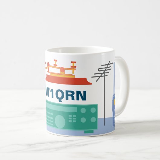 Amateur Ham Radio Geschenk Tasse mit Callsign (VorderseiteRechts)