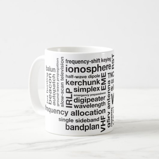 Amateur-Ham Radio Wordclow-Tasse mit Callsign Kaffeetasse (Vorderseite Links)