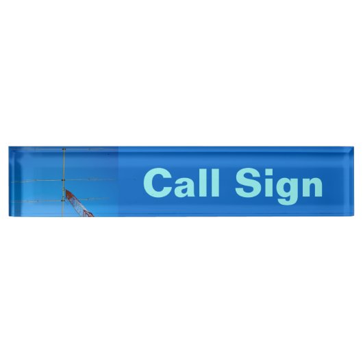 Amateur-Radio-Rufzeichen und Antenne 2 blauen bg Namensplakette (Vorderseite)