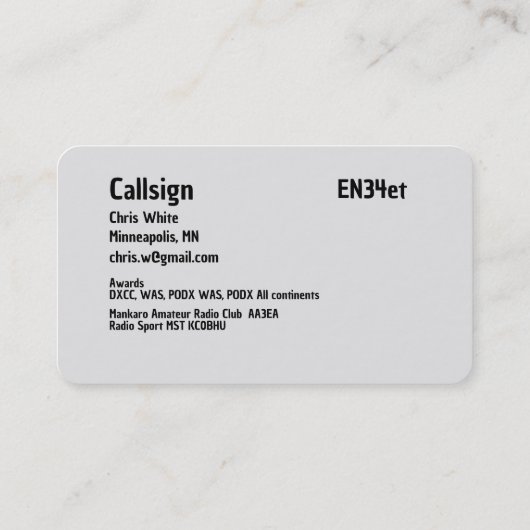 Amateurfunk Visitenkarte (Rückseite)