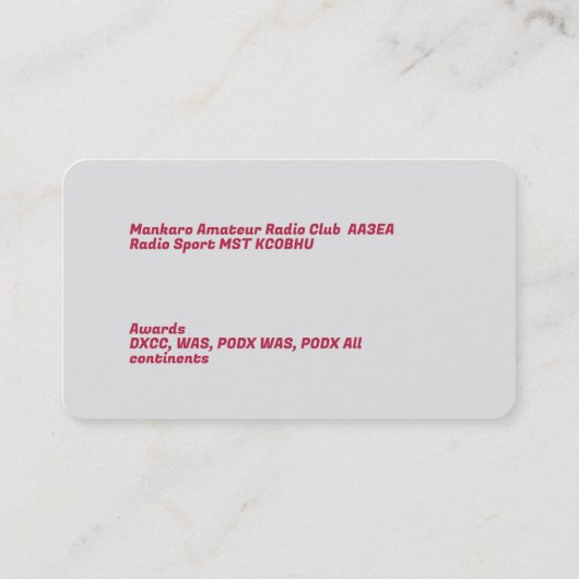 Amateurfunk Visitenkarte (Rückseite)