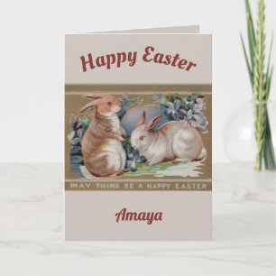AMAYA ~ OSTERN VINTAGE-KUNST ~ 2 Süße Hasen ~ Feiertagskarte