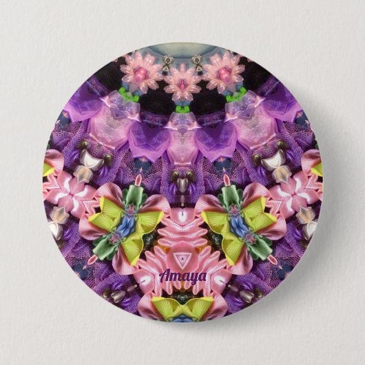 AMAYA ~ Violett Rosa Grün Gelb BLING Button (Vorderseite)