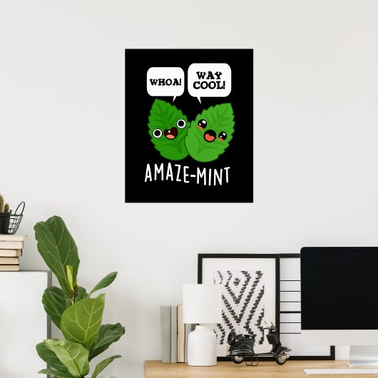Amaze-mint Funny Mint Blätter Pun Dark BG Poster (Heimbüro)