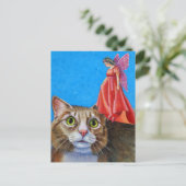 Amazed Cat mit Red Fairy Postkarte (Stehend Vorderseite)