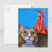 Amazed Cat mit Red Fairy Postkarte (Vorne/Hinten)