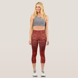 Amazing Color Print Red Marble Capri Leggings