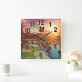 Amazing Creek, Glowing Sun Set Landscape Clock Quadratische Wanduhr (Zuhause)
