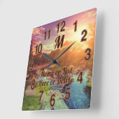 Amazing Creek, Glowing Sun Set Landscape Clock Quadratische Wanduhr (Winkel)
