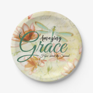 Amazing Grace Blumen und Libelle Pappteller