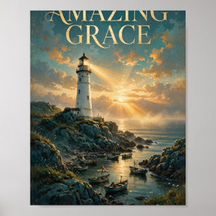 Amazing Grace Leuchtturm Christlicher Poster
