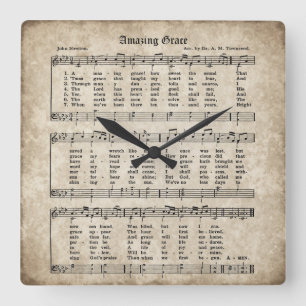 Amazing Grace Vintage Hymn Sheet Music Clock Quadratische Wanduhr