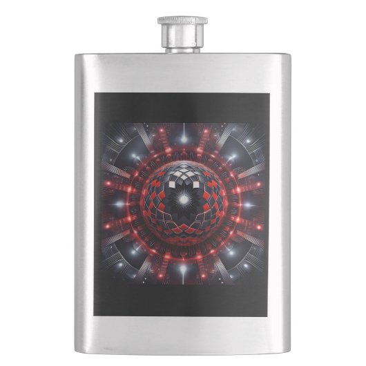 Amazing Red/Black Checkered Mandelbrot Starbursts Flachmann (Vorderseite)