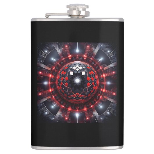 Amazing Red/Black Checkered Mandelbrot Starbursts Flachmann (Vorderseite)