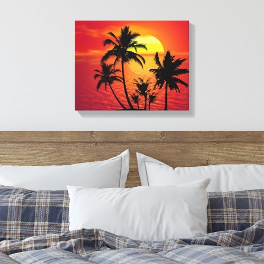 Amazing sunset with palms on tropical beach leinwanddruck (Insitu (Schlafzimmer))
