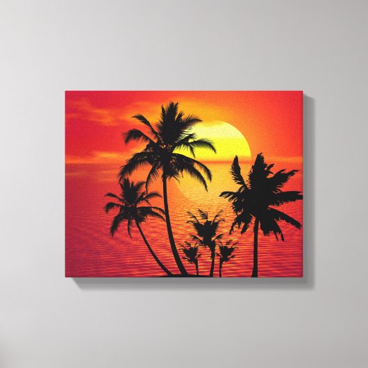 Amazing sunset with palms on tropical beach leinwanddruck (Vorderseite)
