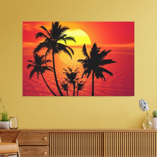 Amazing sunset with palms on tropical beach leinwanddruck (Insitu (Wohnzimmer))